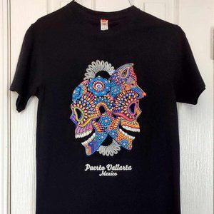 Women's Mexican Folk Art Graphic T-Shirt Small Dia de Los Muertos